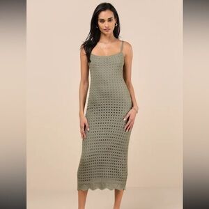 Lulu's Olive Knit Midi Dress